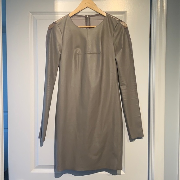 BCBG MAXAZRIA faux leather and mesh dress TAUPE - Picture 4 of 10